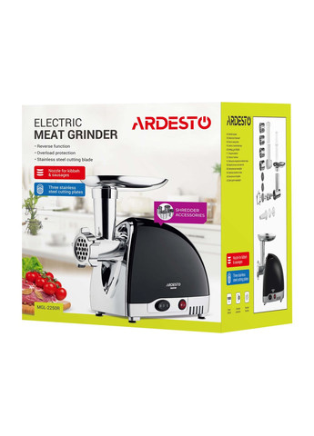 М'ясорубка, 1800Вт, продук.-2кг/хв, 3 решітки + для ковб., кеббе, 4 терки, пластик, чорно-сріблястий Ardesto (314749665)