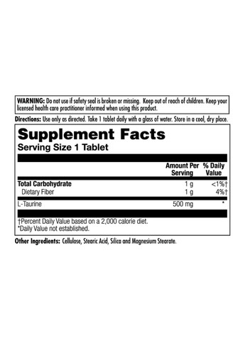 Таблетки L-Таурина 500 мг для поддержки сердечно-сосудистой системы 60 шт KAL (369668854)