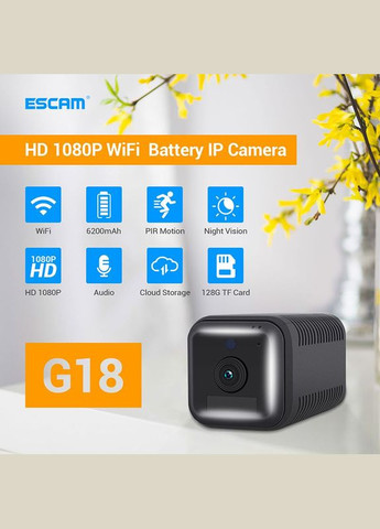 Мини камера wifi беспроводная с большим аккумулятором 6200 мАч G18, FullHD 1080P, датчик движения (100729) ESCAM (333699792)