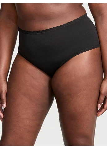 Трусики-чіки жіночі бавовняі Cotton Lace-Waist Cheeky Panty чорні Victoria's Secret (362556084)