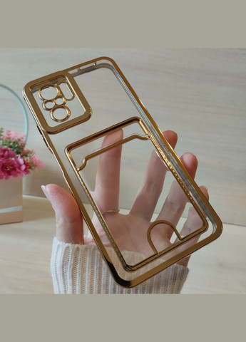 Чохол на xiaomi redmi Note 10 4g / Note 10s силіконовий жіночий із золотистою рамкою та кишенею під картки No Brand (311221905)