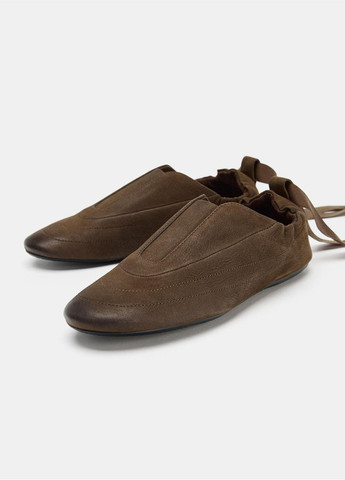 Жіночі балетки Zara | коричневі однотонні натуральна шкіра (367086539)