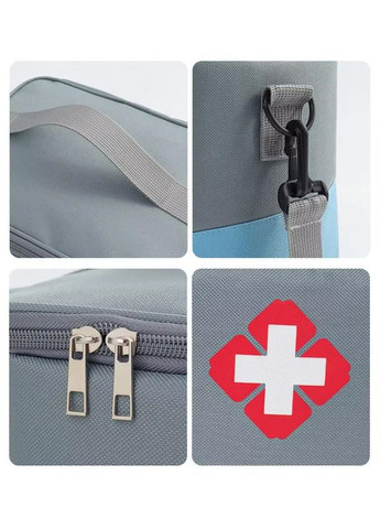 Аптечка, сумка-органайзер для медикаментів Середня 26 x 20 x 18 см з ременем Сіра з блакитним ( код: IBC003MSZ ) No Brand (334689349)