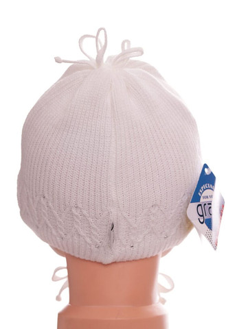 Шапка для девочки вязаная на трикотаже с бантиком на завязках белая 3м+ (50906) BABYKROHA (323469752)