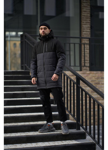 Графітова демісезонна легка та зручна подовжена куртка з капюшоном Vakko