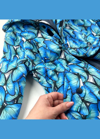 Синяя демисезонная детский парк на микрофлисе и слимтексе для девочки с капюшоном (414077) Marakas