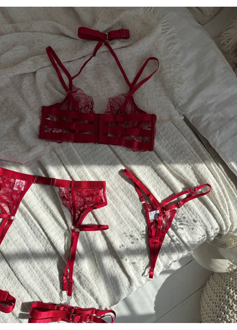 Красный балконет комплект женского белья | нежный кружевной, красное соблазнение Vital-Textile с косточками полиэстер