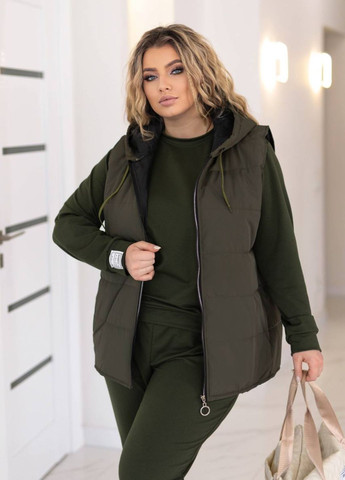 Женский костюм-тройка: свитшот, брюки и жилет из плащевки на силиконе Tik-Tak (340334348)