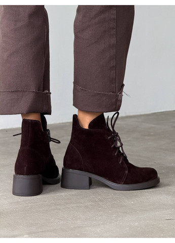 Осенние стильные женские ботинки No Brand со шнуровкой из натуральной замши