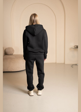 Теплий костюм чорний, тринитка з манжетами і капюшоном на флісі, No Brand 7037 (316703281)