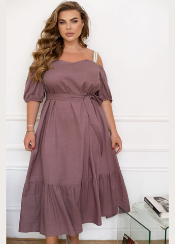 Сливовое коктейльное платье с открытыми плечами Minova однотонное