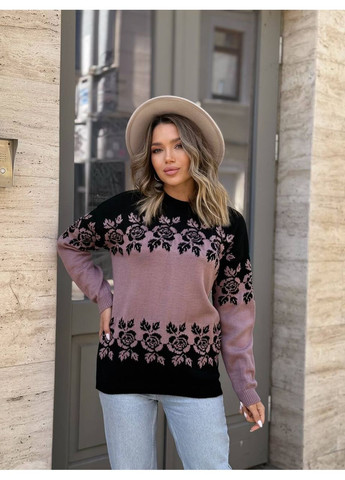 Пудровий жіночий теплий вязаний светр оксана з трояндами пудра You Best