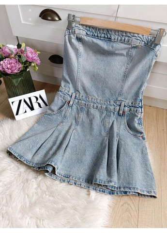 Блакитна джинсова сукня trf із бантовими складками Zara