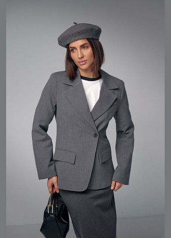 Серый женский женский однобортный пиджак приталенного кроя - серый Lurex - демисезонный
