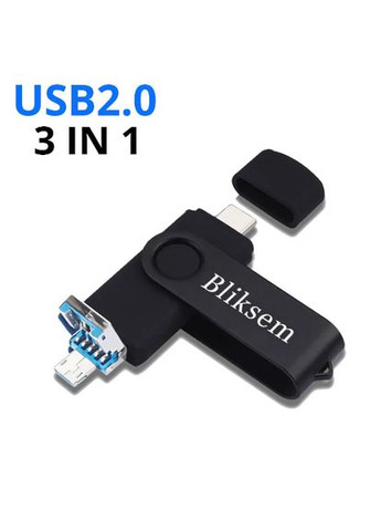 Флешка Bliksem USB 2.0 OTG 64 ГБ металева скоба (3в1) USB + Type-C + USB micro Black Jaster (297869033)