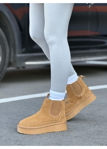 Женские замшевые угги на платформе зимние осенние короткие натуральная замша искусственный мех бежевые ботильоны челси No Brand бежевые зима (362961339)