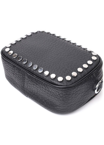 Стильна сумка декорована металевими кнопками з натуральної шкіри 22333 Чорна Vintage (298568370)