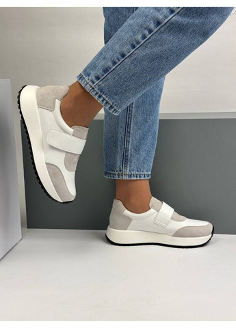 469 Кросівки комбіновані замша з шкірою сірі з білим Hengji білі демісезони (367960235)