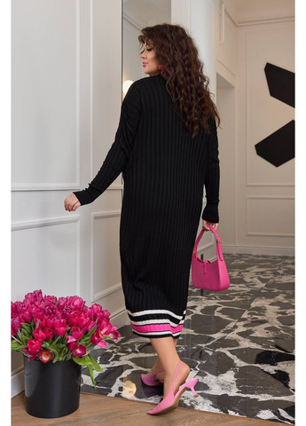Черное праздничный, кэжуал женское платье макси вязаное платье-свитер Style Point в полоску