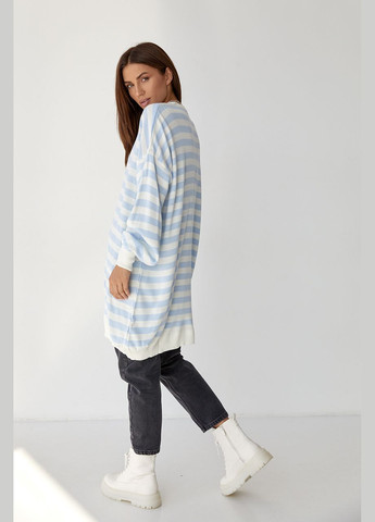 Блакитний демісезонний туніка жіноча в смужку з кишенею 9541 Lurex