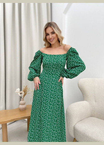Зеленое повседневный женское платье в цветочек софт принт No Brand с цветочным принтом