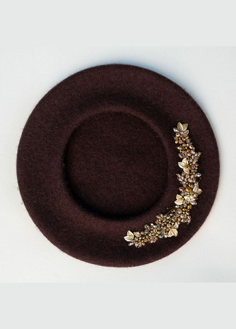 Берет зі 100% вовни, вишивка ручної роботи, берет осінь-зима коричневого кольору Ksenija Vitali (306559657)