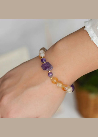 Браслет двусторонний на резинке натуральный Аметист, Цитрин, фур-ра гип-ный сплав цвет золото d-6х8мм+- L-18см No Brand Браслет (324836280)