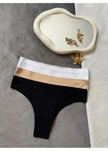 Безшовні жіночі трусики бразиліани набір трусів 3 од, для жінок на завищеній посадці, однотонні No Brand Бразиліани (366239365)