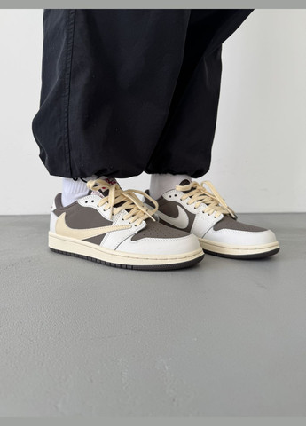 Кросівки жіночі і чоловічі Nike Air Jordan 1 x Travis Scott beige grey | Найк Аір Джордан 1 бежеві сірі No Brand бежеві демісезони (316231426)