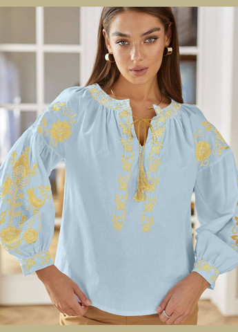 Жіноча вишиванка Пташки блакитна з жовтим ESQ 5265 (303899153)