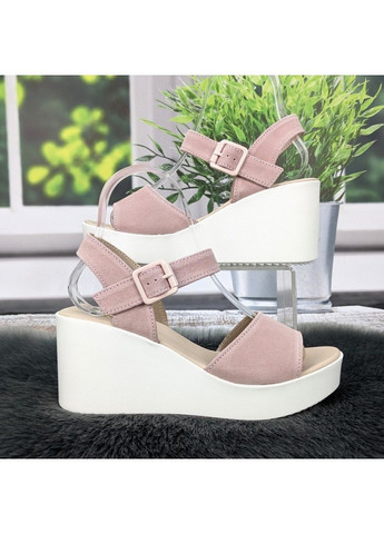Пудровые босоножки женские замшевые на платформе KDSL с ремешком