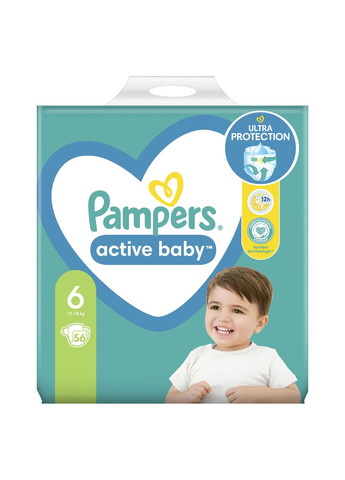 Подгузники на липучках Active Baby 6 (13-18 кг), 56 шт. Pampers (327223394)