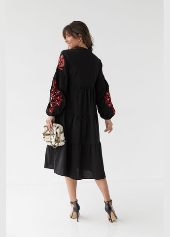 Черный зимний женское вышитое платье вдохновение черное ESQ 2372