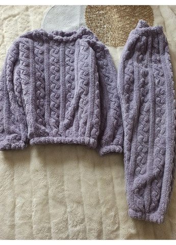 Фиолетовая зимняя пижама теплая реглан + брюки No Brand Піжама