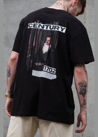 Черная оверсайз футболка с принтом century с длинным рукавом Without