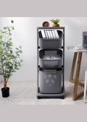 Этажерка 3-х ярусная с корзинами на колесах MVM FH-21 GRAY пластиковая Серая (FH-21 GRAY) МВМ (365280746)