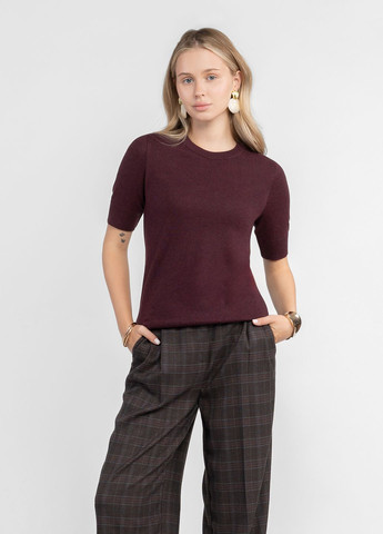 Бордовый зимний джемпер женский w09.02.18.533 цвета бордо связан из тонкого хлопка Arber Crew-neck SS WDanx 2 WTR-