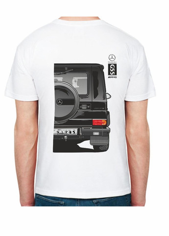 Белая мужская футболка с принтом mercedes-benz g55 amg fr 207155 белая Avtolife