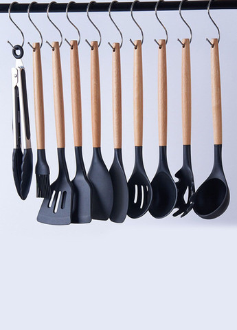 Багатофункціональний набір кухонного приладдя на підставці із силікону з бамбуковою ручкою 19 предметів Good Idea (285719054)