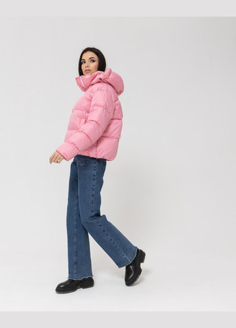 Розовая демисезонная укороченная пуховая куртка на теплую зиму-весну-осень Vakko