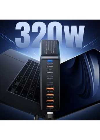 Сетевое зарядное устройство Engine 320W 4xUSB-C+4xUSB-A Black (EZC320W-QJB0G-Z) Essager (400910874)