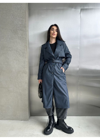 Стильний жіночий тренч із екошкіри з підкладкою — структурна тканина (заміри в описі) GD/GL Модний простір на гудзиках демісезон (368760643)