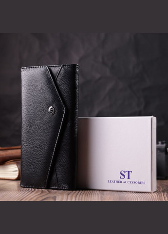 Шкіряний жіночий гаманець з геометричним клапаном з монетницею 22546 Чорний st leather (306881429)