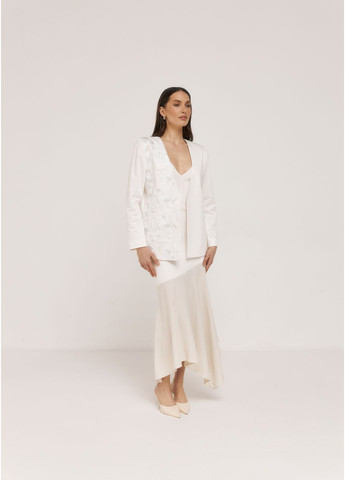 Молочный женский женский пиджак белый/молочный с изысканной вышивкой, без застежек, хлопок/вискоза, размеры s-l MOTYV с цветочным узором - всесезон