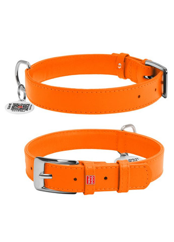 Ошейник для собак кожаный Glamour с QR паспортом, без украшений, M, Ш 20 мм, Длин 30-39 см оранжевый WAUDOG (322001615)