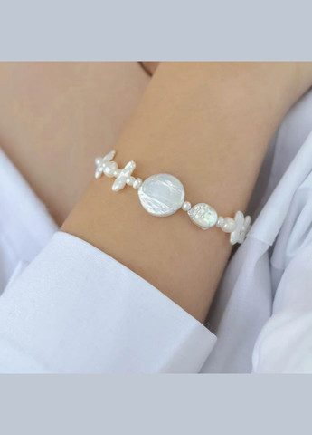 Браслет натуральний камінь Річкові та Барочні Перли фур-ра гіп-ний сплав колір срібло d-15-3мм+- L-18-23см No Brand браслет (303359749)