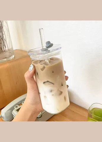 Термостійка квадратна склянка з кришкою і трубочкою No Brand (340916688)