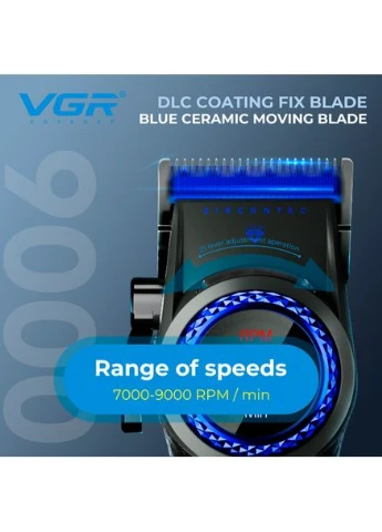 Машинка для стрижки VGR V-001 Blue (10 насадок) 4600 mAh LED дисплей Nobrand (378158920)