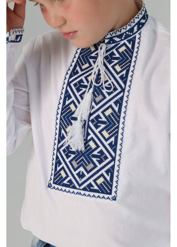 Белая детская вышиванка для мальчика подолье Piccolo узор орнамент хлопок (352539036)