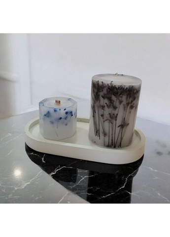 Набір свічок ручної роботи декоративні свічки в наборі з 2 шт на овальній підставці з гілочками блакитної гіпсофіли та лаванди Handmade Studio - AV (370203260)